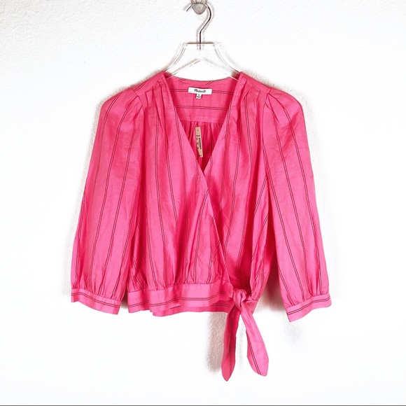 Madewell | pink striped wrap top size Medium - Picture 4 of 7